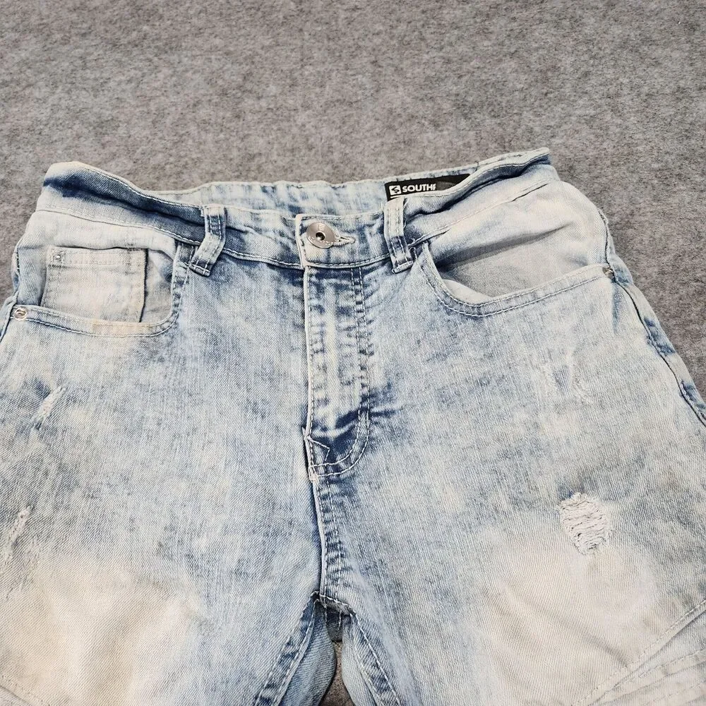 Southpole Womens Size 14 28x27 Stretch Distressed‎ Denim Light Wash Blue Jeans